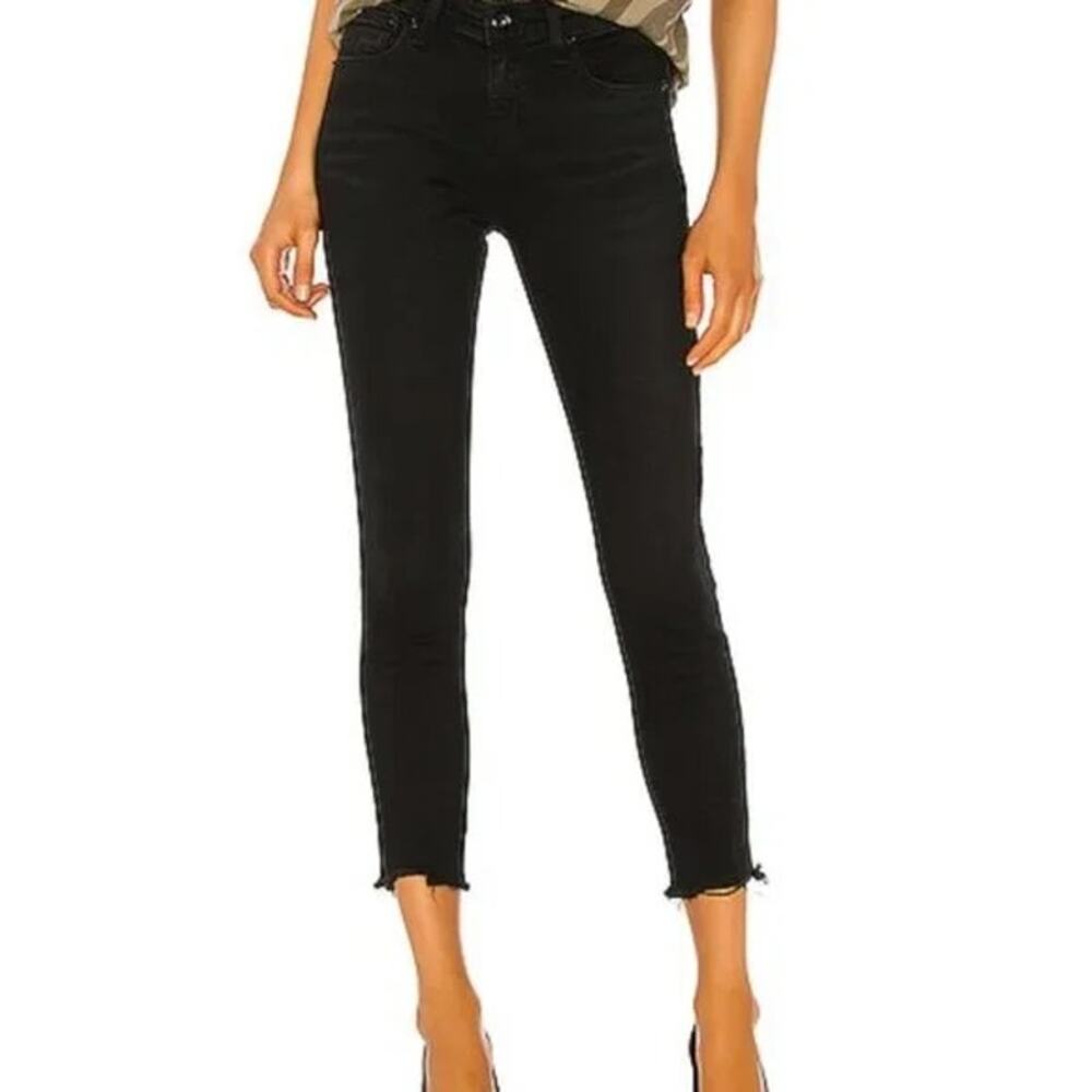 Rag & Bone Cate Mid Rise Ankle Skinny Jeans Black Frayed Womens 24 WDD21S265